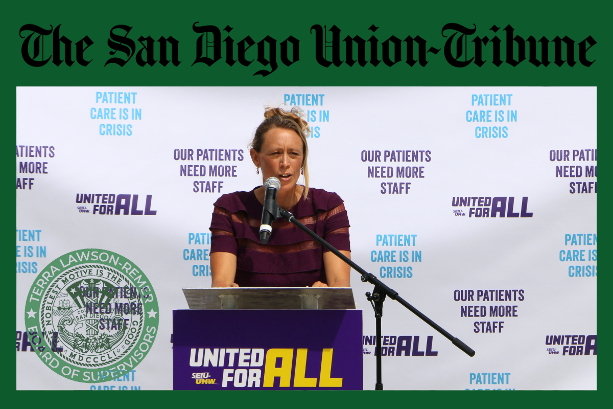 Supervisor Lawson-Remer joins health care workers at rally in La Mesa for more pay, better staffing